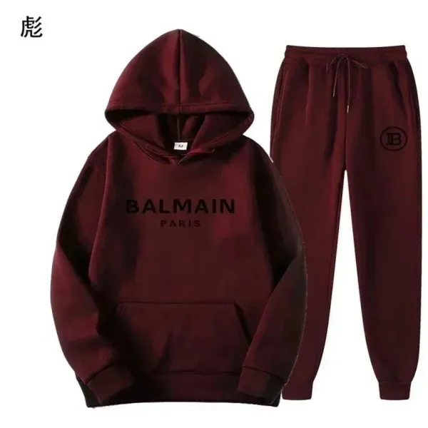 Balmain Paris Hoodie and Sweatpants Set Burgundy Casual-Set - 1