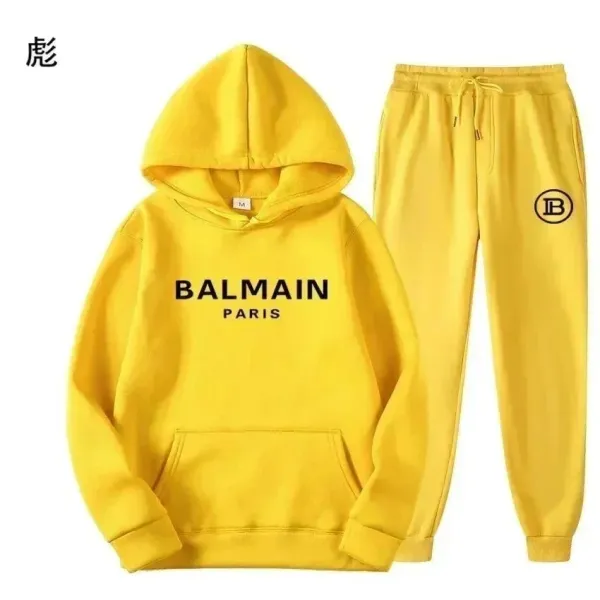 Balmain Paris Yellow Logo Hoodie and Sweatpants Set - 1