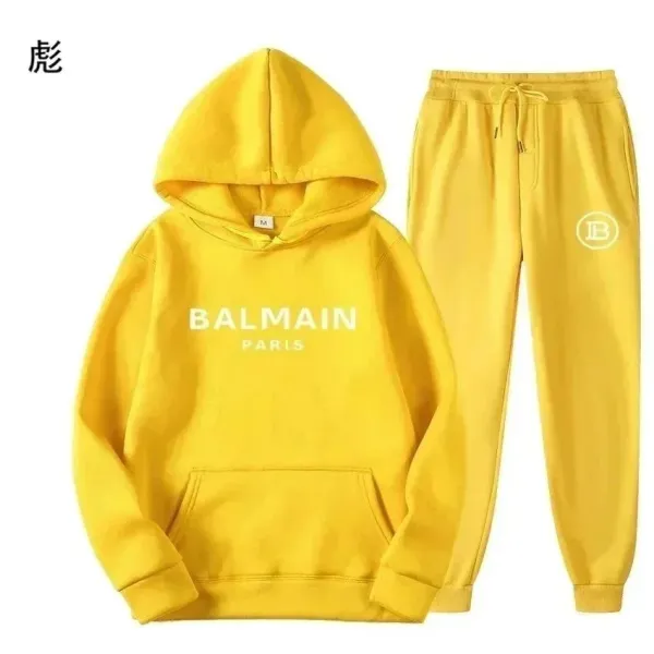Balmain Paris Yellow Logo Hoodie and Sweatpants Set - 1
