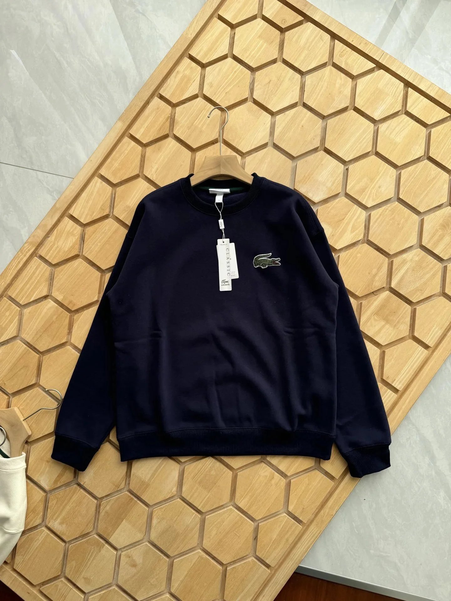 Lacoste Classic Crocodile Embroidered Navy Sweatshirt - 1