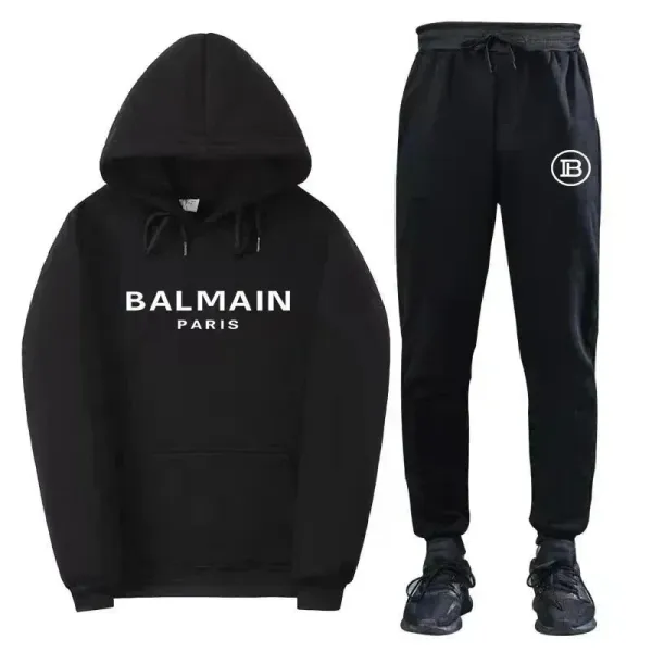 Balmain Paris Logo Hoodie and Sweatpants Set Black - 1