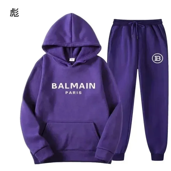 Balmain Paris Logo Hoodie and Sweatpants Set Purple - 1