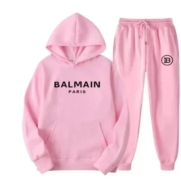Balmain Paris Logo Hoodie and Sweatpants Set Pink - 1