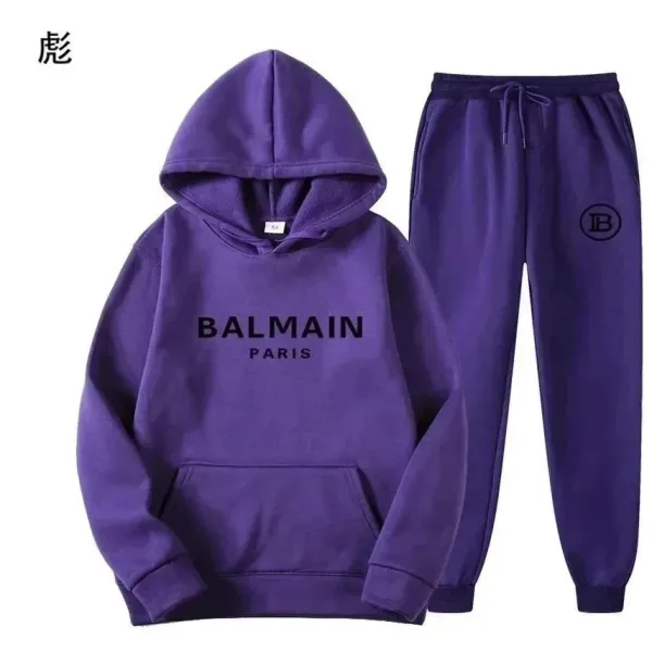 Balmain Paris Logo Hoodie and Sweatpants Set Purple - 1