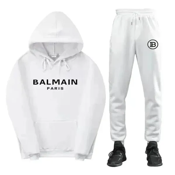 Balmain Paris Logo Hoodie and Sweatpants Set White - 1
