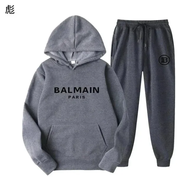 Balmain Logo Hoodie and Sweatpants Set Gray Casual Set - 1