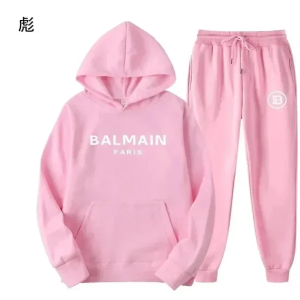Balmain Paris Logo Hoodie and Sweatpants Set Pink Casual-Set - 1
