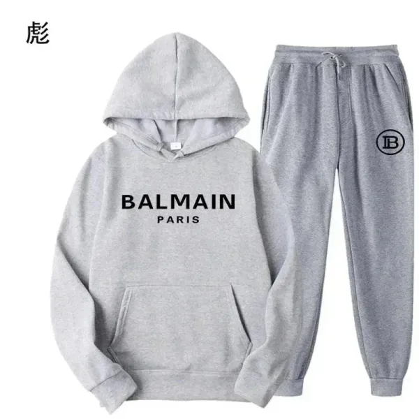 Balmain Paris Logo Hoodie and Sweatpants Set Gray - 1