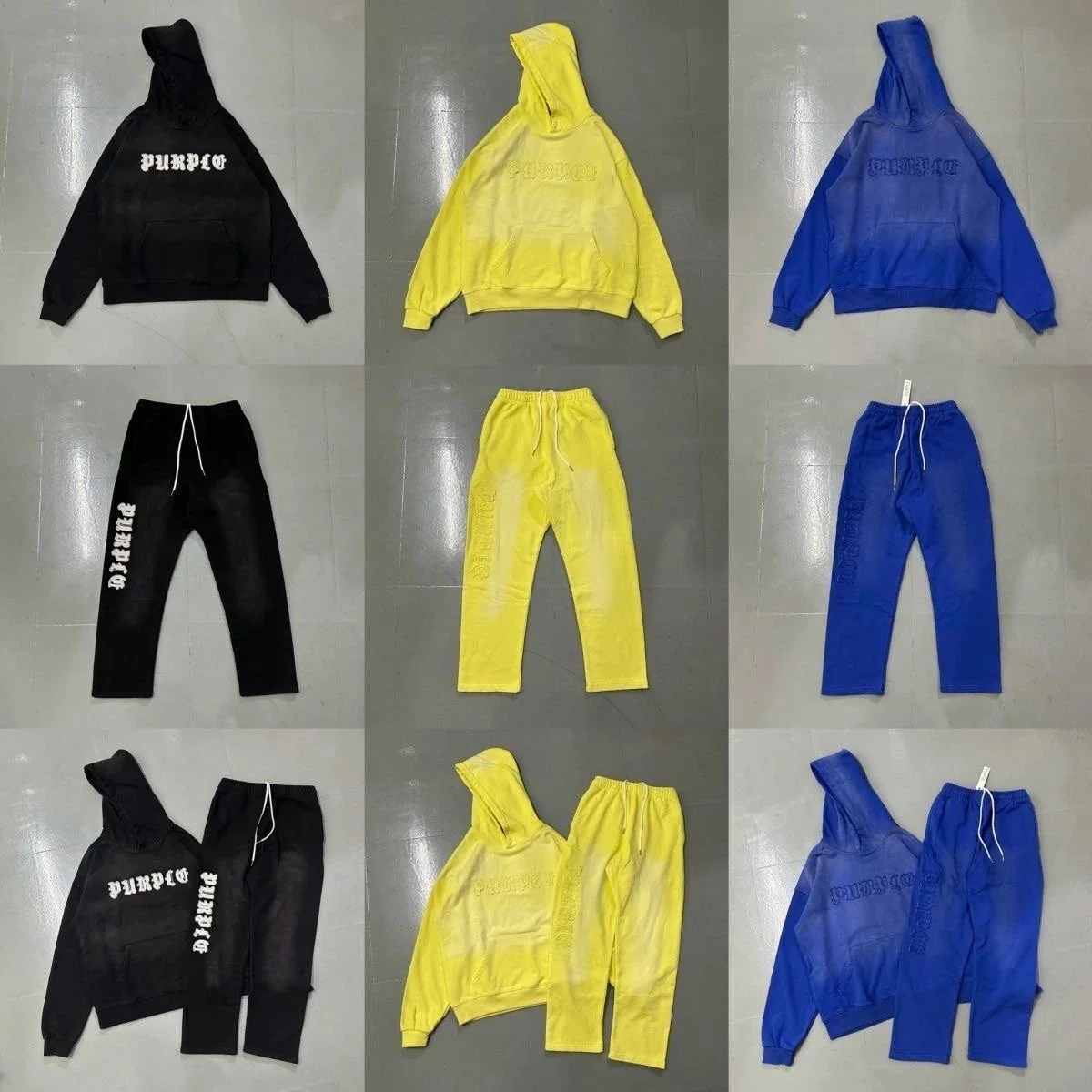 Purple Tracksuits [Hoodie + Pants Set] in Black, Yellow, Blue