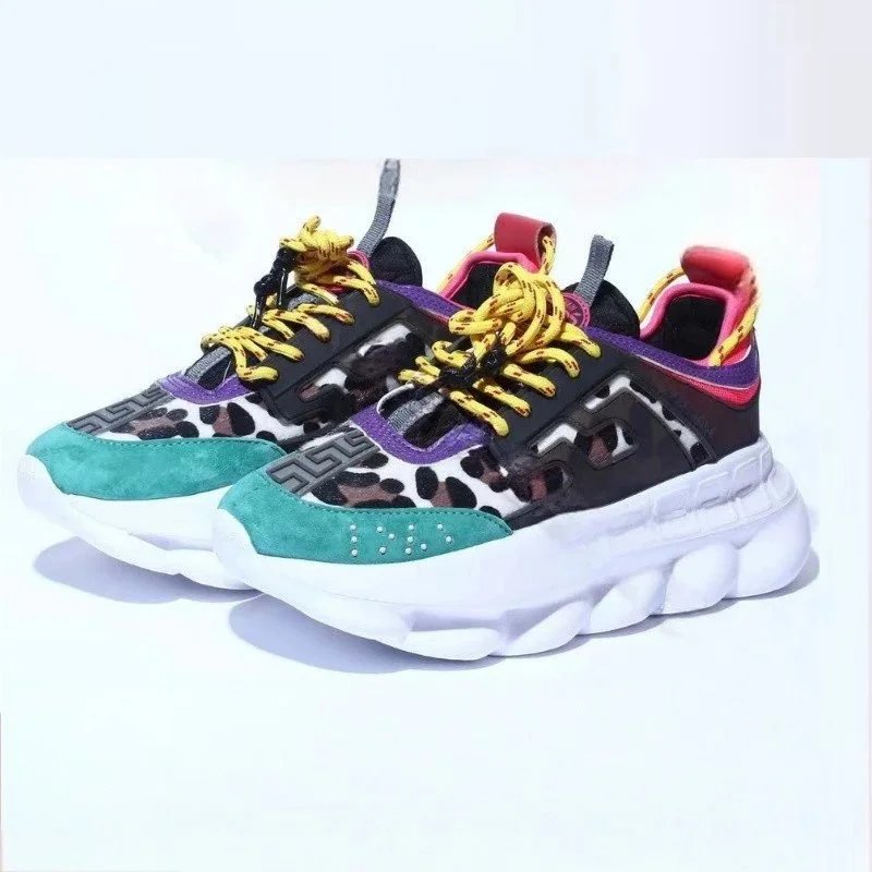 Versace Chain Reaction Sneakers Beige Brown Burgundy Chunky Sneakers - 3
