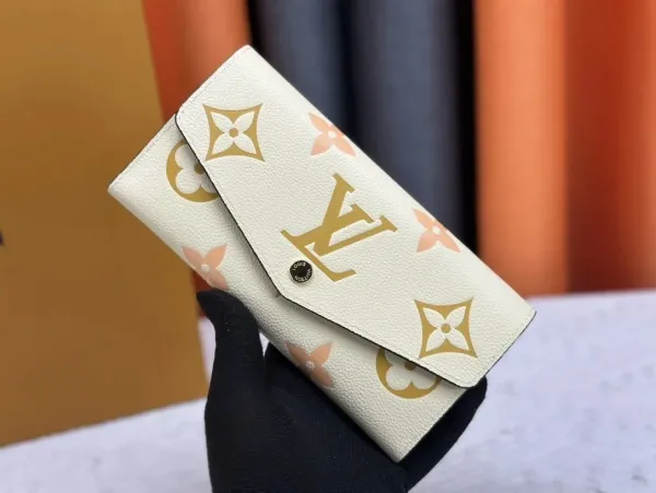 Louis Vuitton Monogram Flower Long Wallet Cream with Gold and Pink - 1