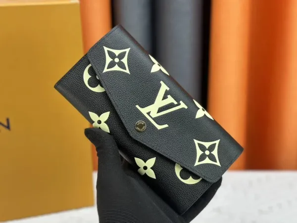 Louis Vuitton Monogram Empreinte Long Wallet Black with Pale Yellow Print - 1