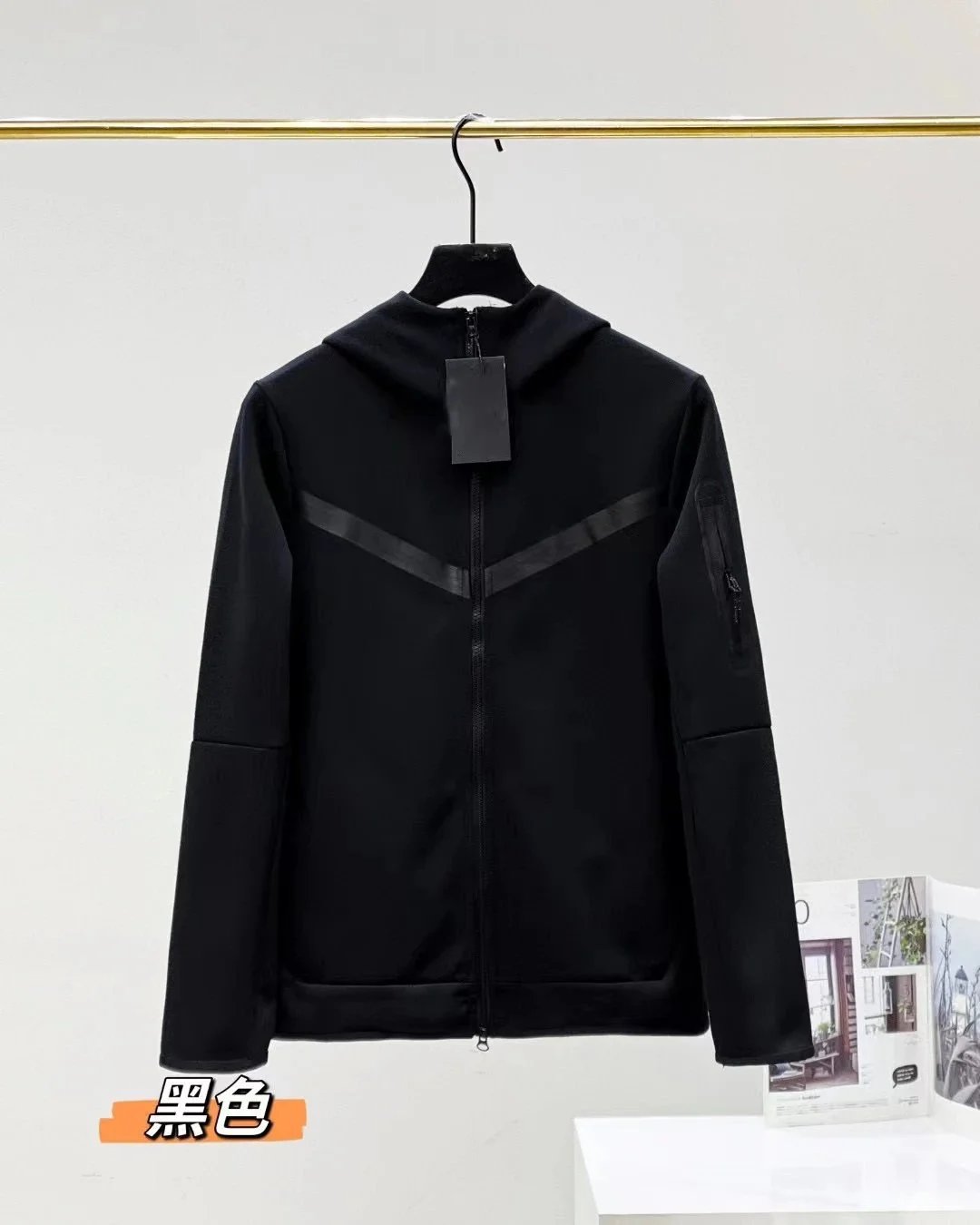 Design Technical Hooded Windbreaker Black Outerwear - 1