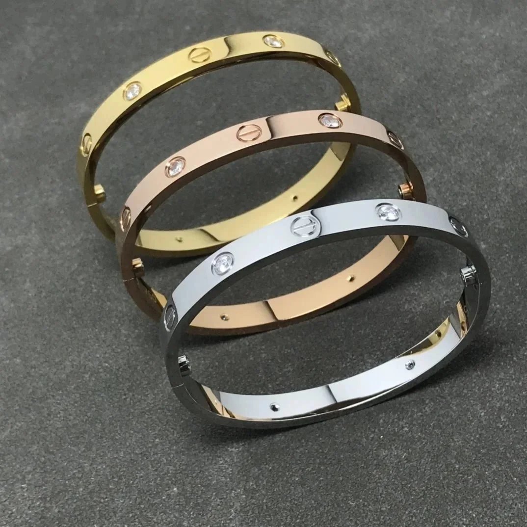 Cartier Love Bracelet Trio in Gold, Rose Gold, and Silver with Diamonds - 4