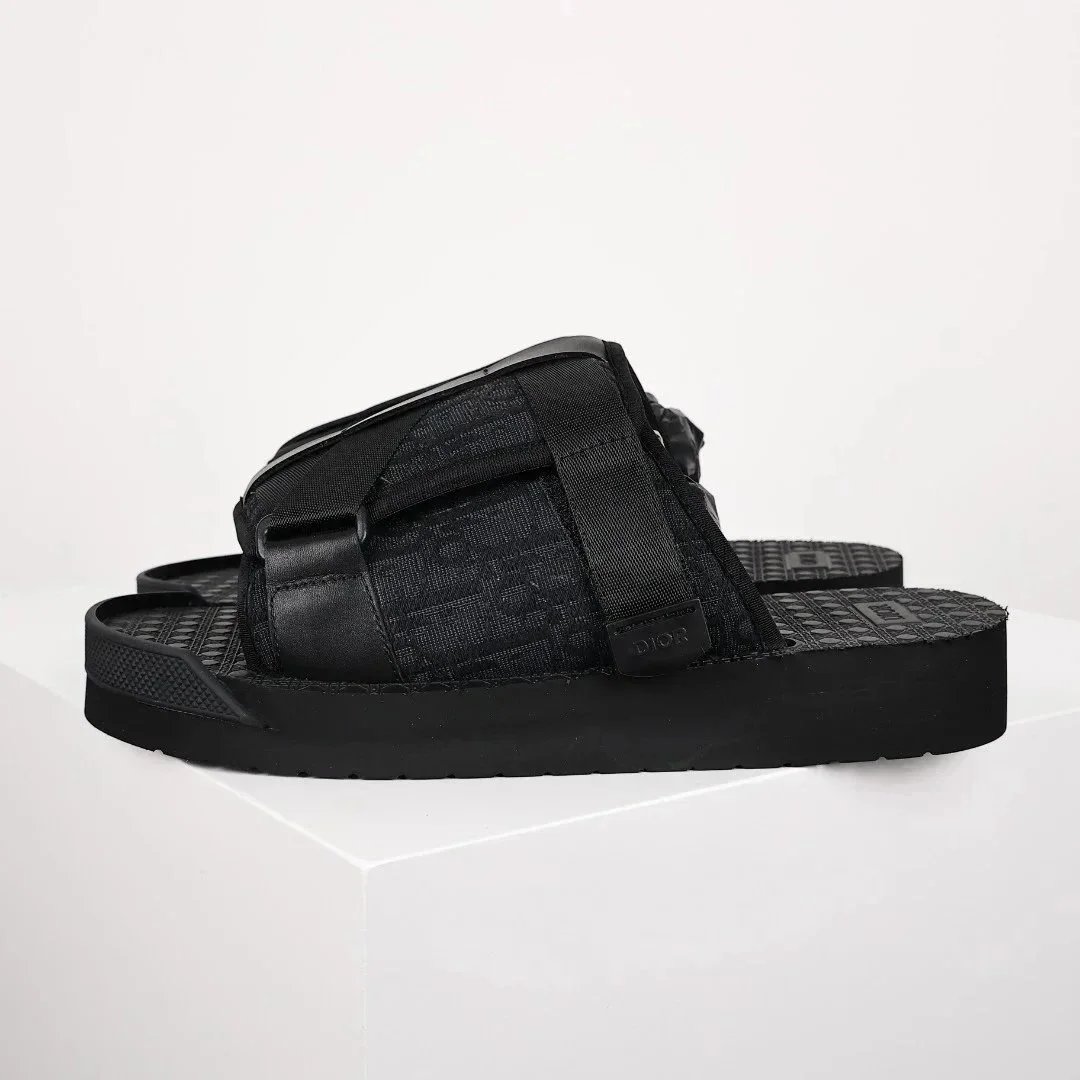 Dior B23 Oblique Slide Black and Beige Sandals - 6