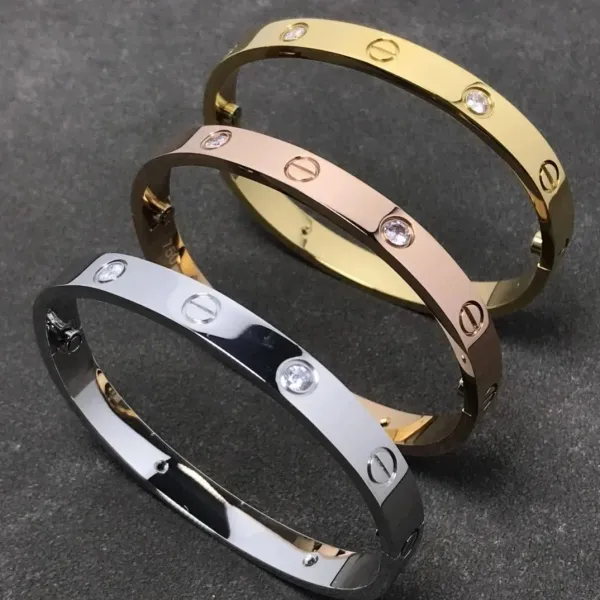 Cartier Love Bracelet Trio in Gold, Rose Gold, and Silver with Diamonds - 1