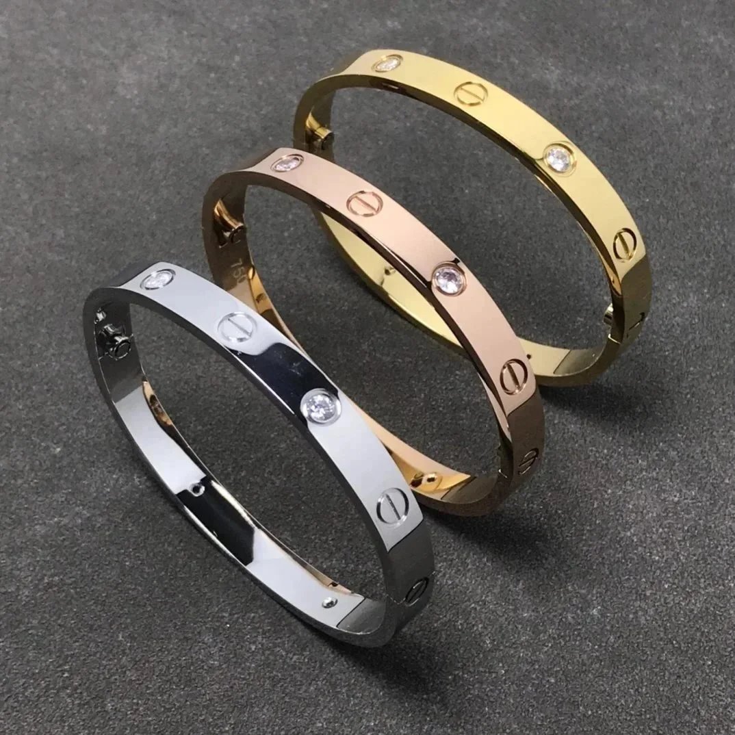 Cartier Love Bracelet Trio in Gold, Rose Gold, and Silver with Diamonds - 6