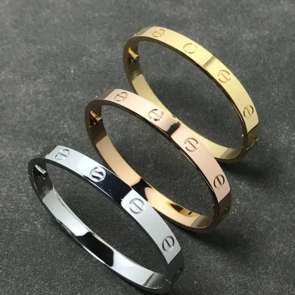 Cartier Love Bracelet Trio in Gold, Rose Gold, and Silver with Diamonds - 8