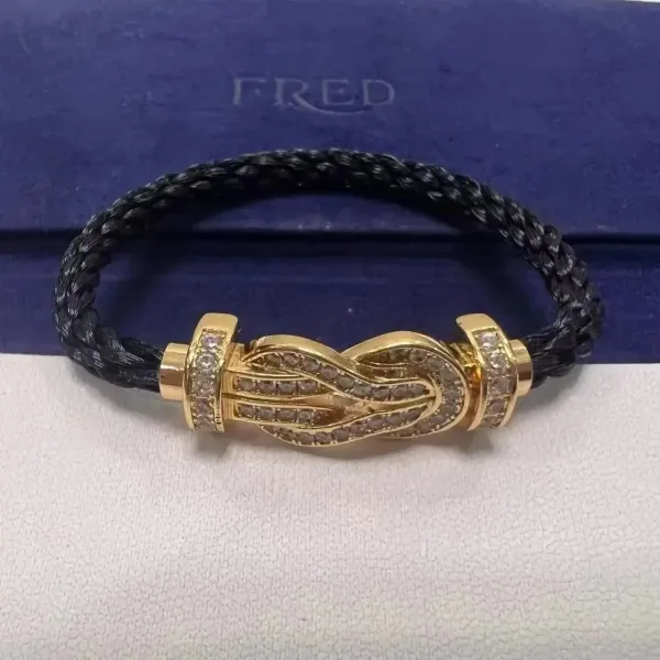 Fred Force 10 Diamond-Set Black Braided Cord Bracelet - 1