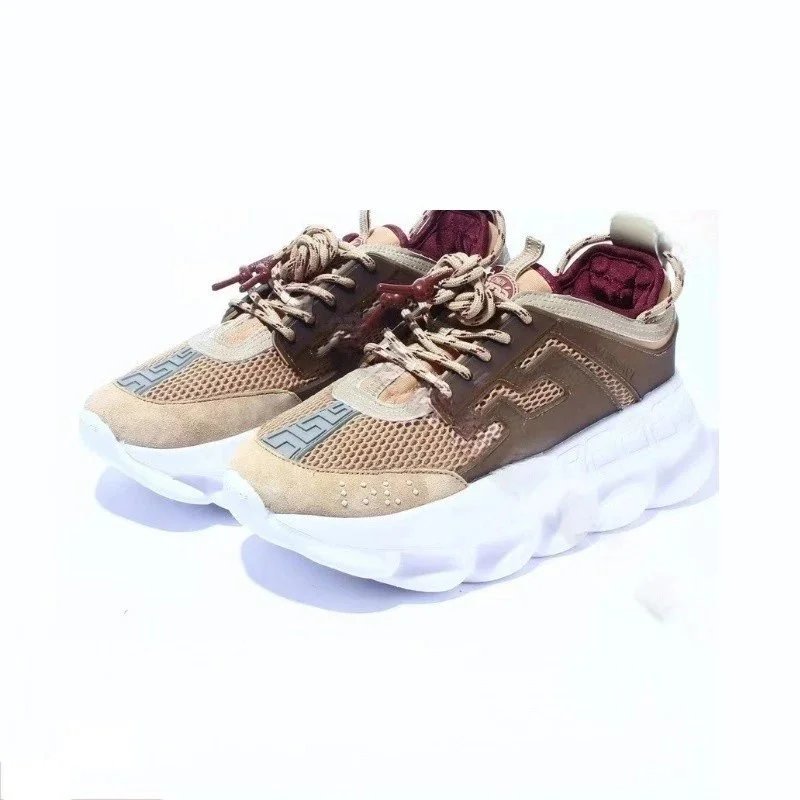 Versace Chain Reaction Sneakers Beige Brown Burgundy Chunky Sneakers - 4