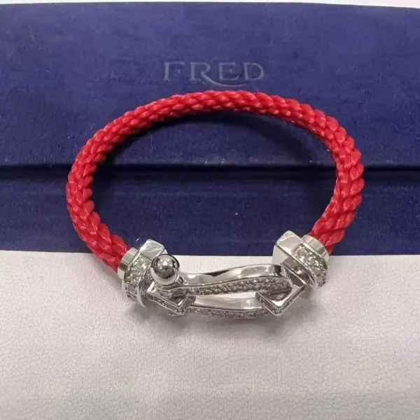 Fred Force 10 Red Silk Cord Bracelet with Diamond-Set Clasp - 1