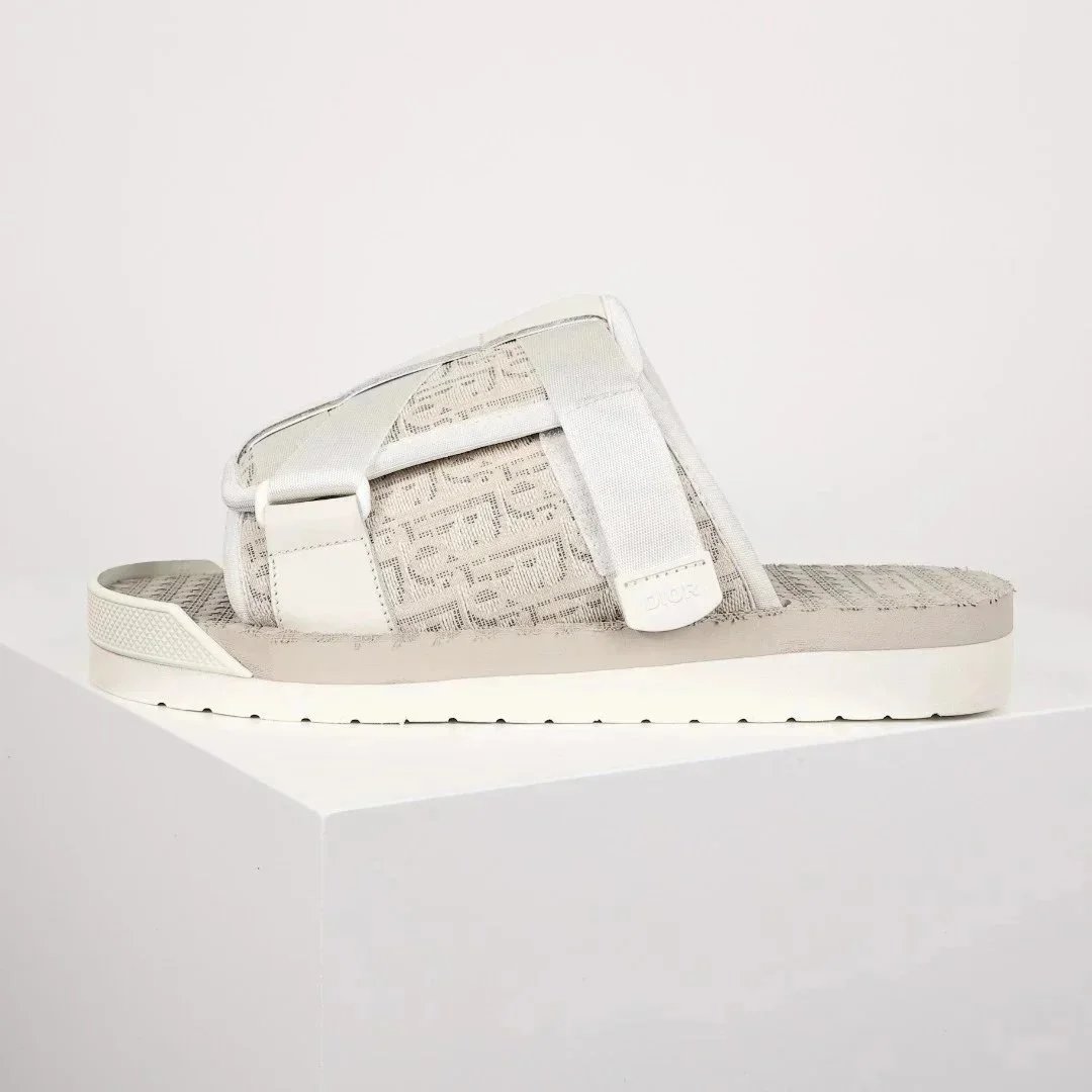 Dior B23 Oblique Slide Black and Beige Sandals - 7