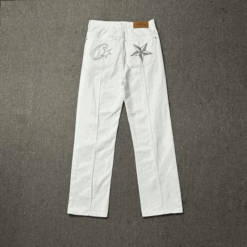 C2H4 Los Angeles Star Embroidery White Denim Pants [23 styles]