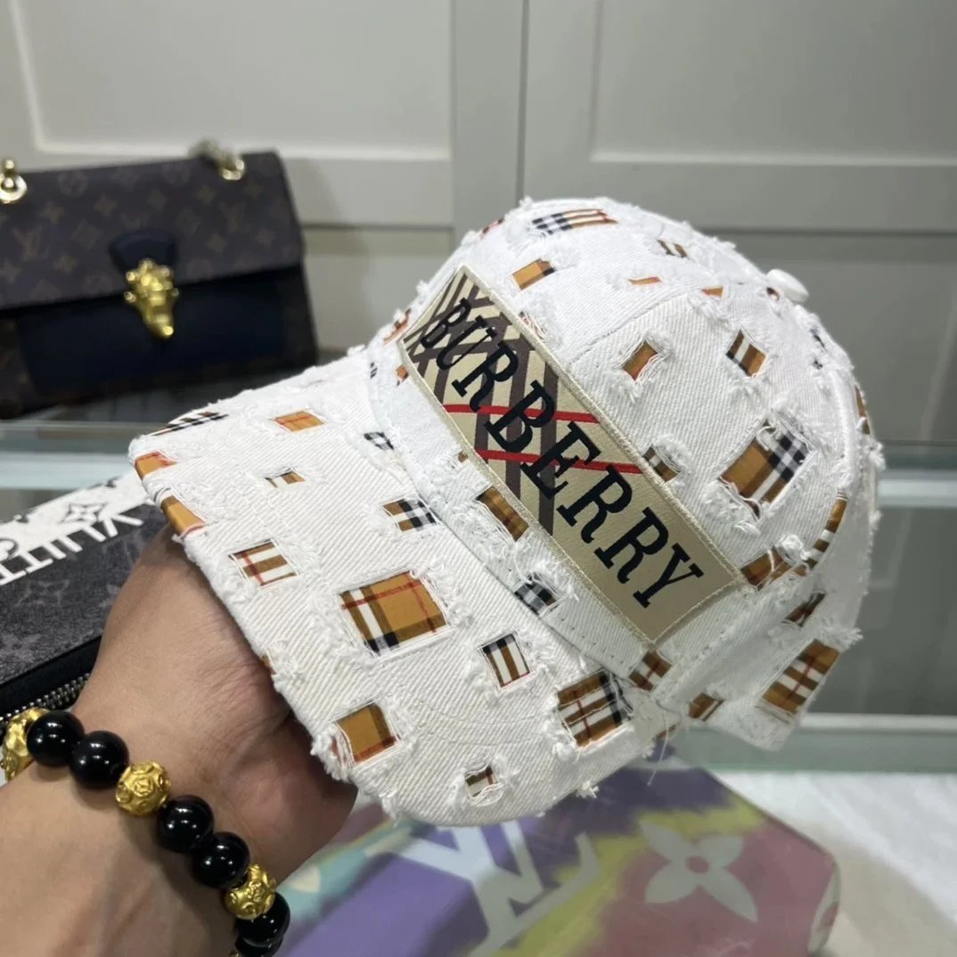 Burberry Distressed Check Patchwork Baseball Cap White - 1