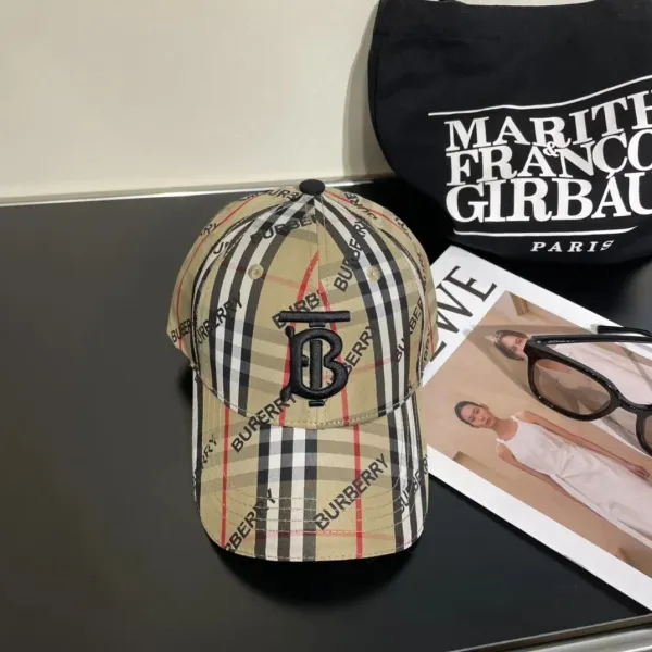 Burberry Monogram Check Baseball Cap Beige Multicolor - 1