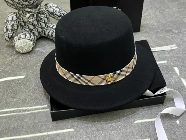 Burberry Classic Bowler Hat Black with Vintage Check Band - 1