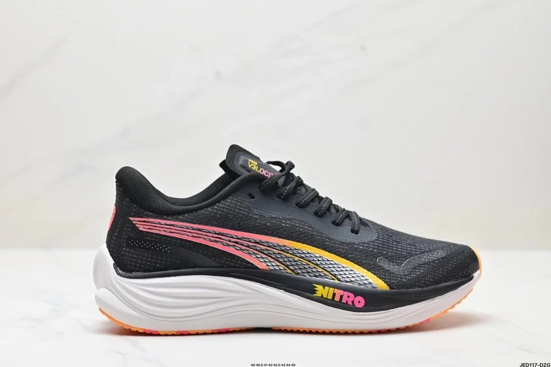 Puma Nitro Velocity Black Pink Yellow Running Shoes - 1