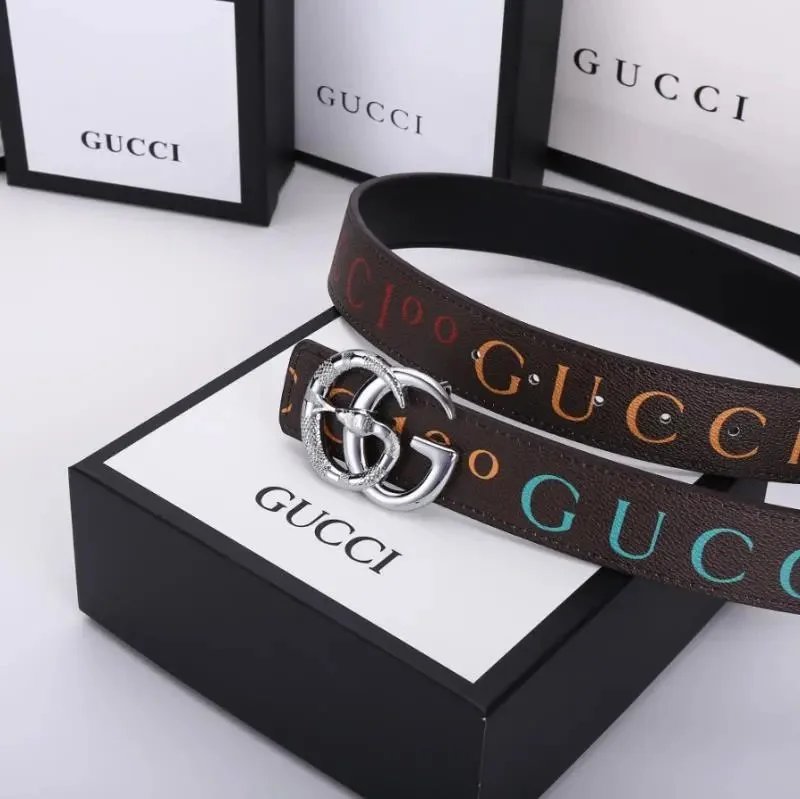 Gucci GG Marmont Logo Print Leather Belt Black Multicolor - 2