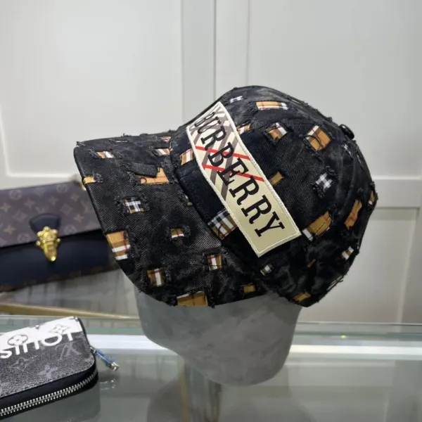 Burberry Distressed Check Print Baseball Cap Black - 1