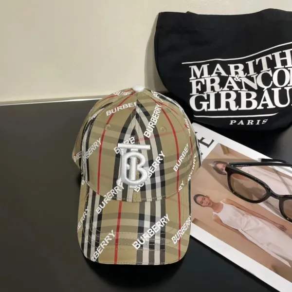 Burberry Monogram Check Baseball Cap Beige - 1