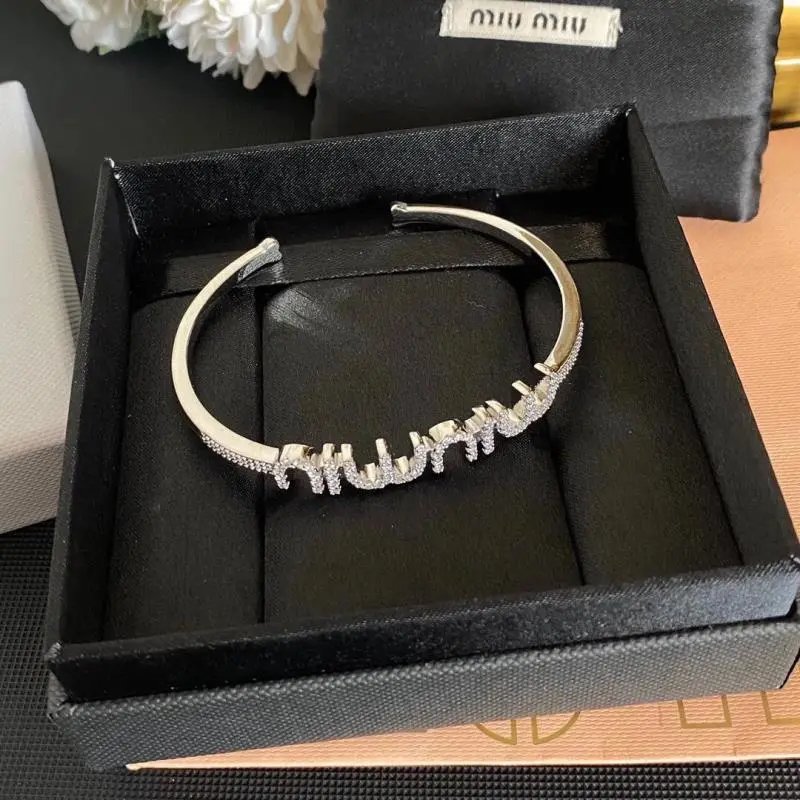 Miu Miu Logo-Embellished Crystal Cuff Bracelet Silver - 5