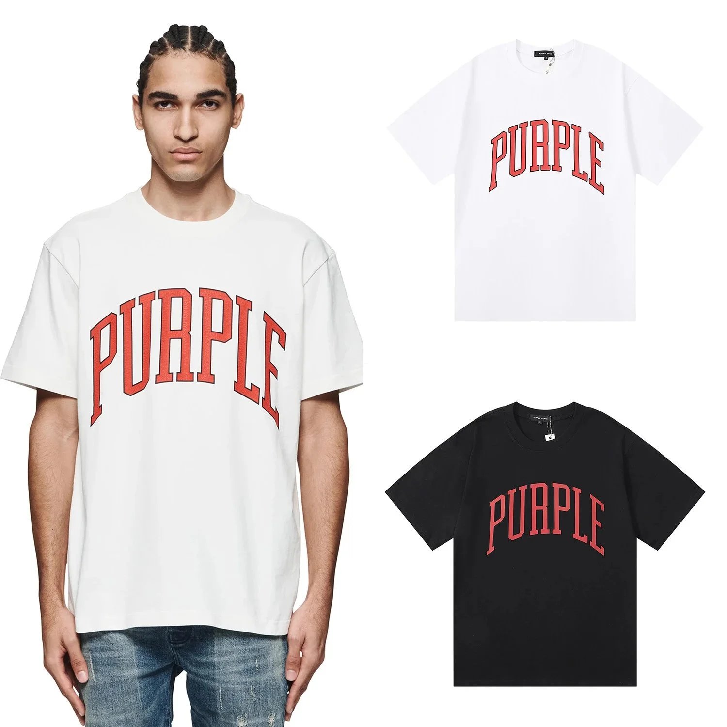 Purple Gang Abstract Print White T-Shirt - 3