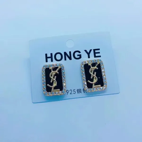 Saint Laurent Monogram Square Stud Earrings Black Gold - 3