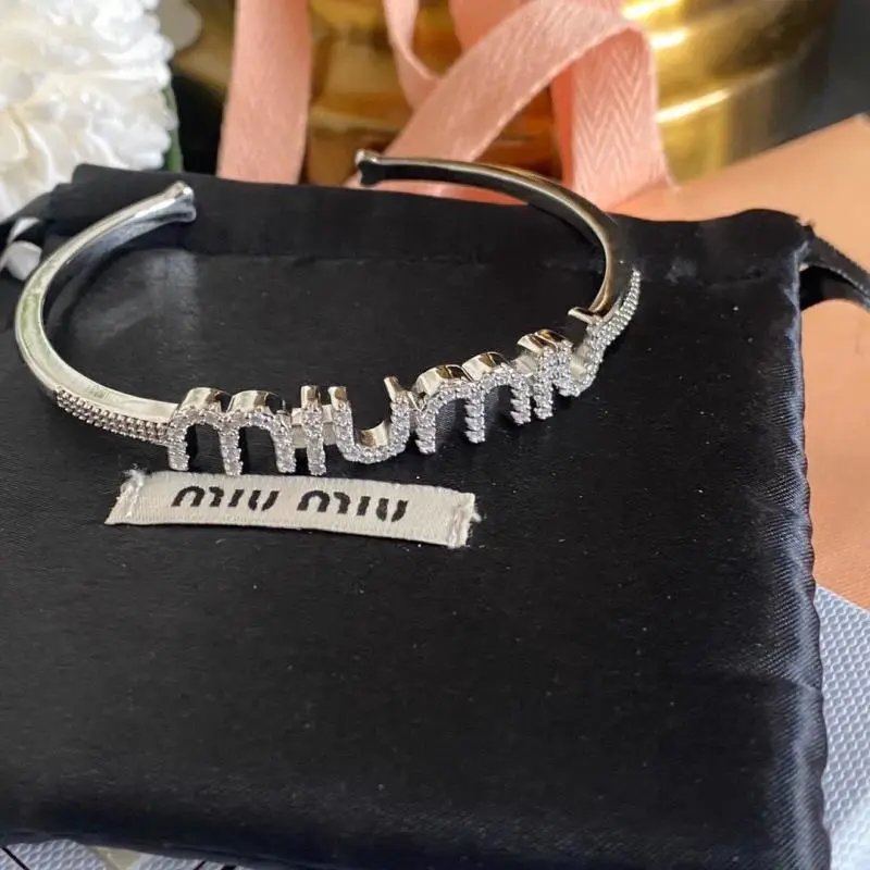 Miu Miu Logo-Embellished Crystal Cuff Bracelet Silver - 1