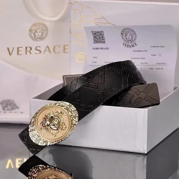 Versace Medusa Head Belt Brown Leather with Gold-Tone Buckle - 6