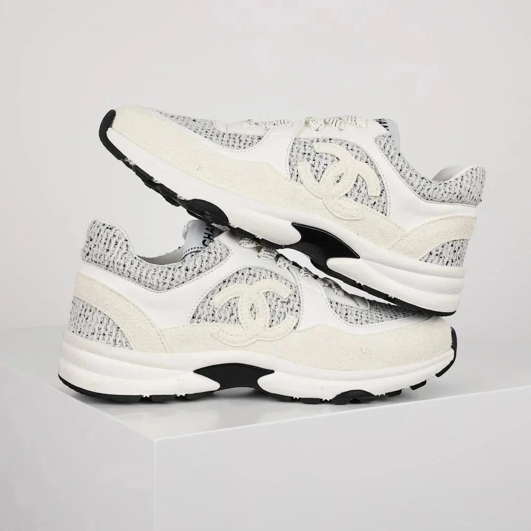 Chanel CC Logo Runner White Gray Black Sneakers - 8