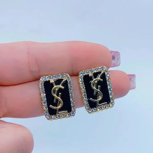 Saint Laurent Monogram Square Stud Earrings Black Gold - 1