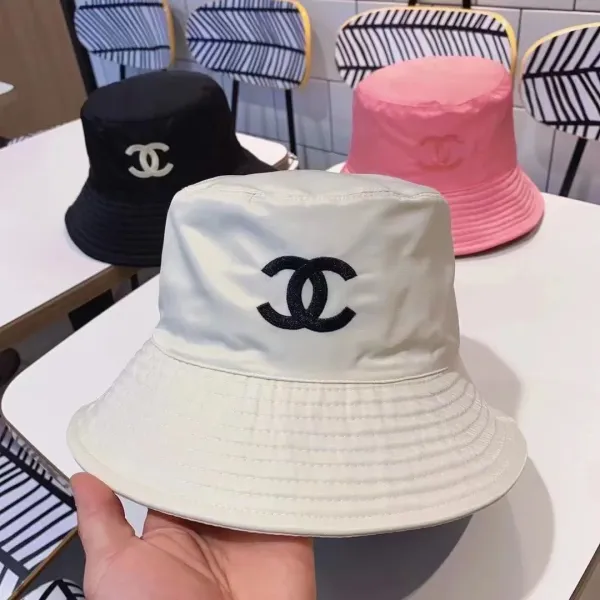Chanel CC Logo Bucket Hat in White, Black, and Pink - 1