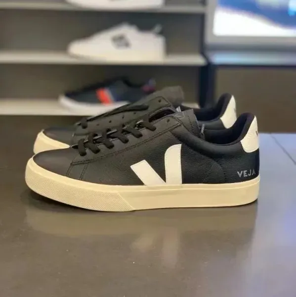 Veja Campo Black and White Leather Sneakers - 1