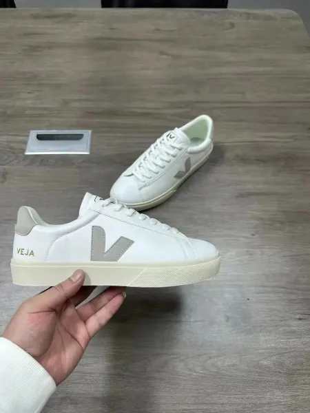 Veja Campo White and Gray Leather Sneakers - 1