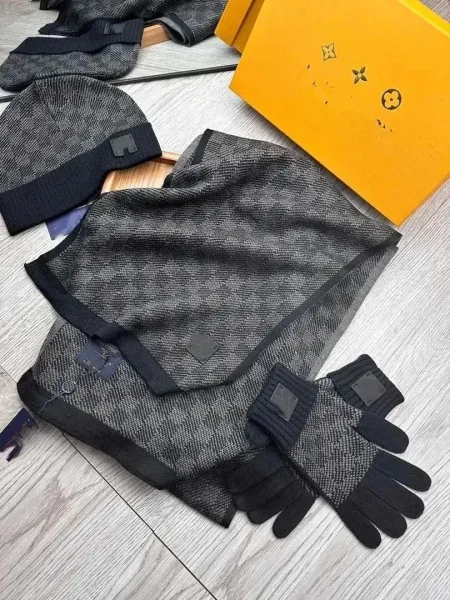Louis Vuitton Monogram Tweed Beanie, Scarf, and Gloves Set Gray/Black Accessories - 1
