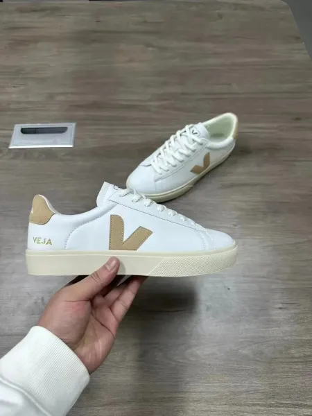 Veja Campo White and Beige Leather Sneakers - 1