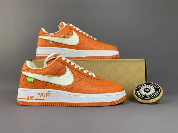 Louis Vuitton x Nike Air Force 1 Orange Monogram Sneakers - 1