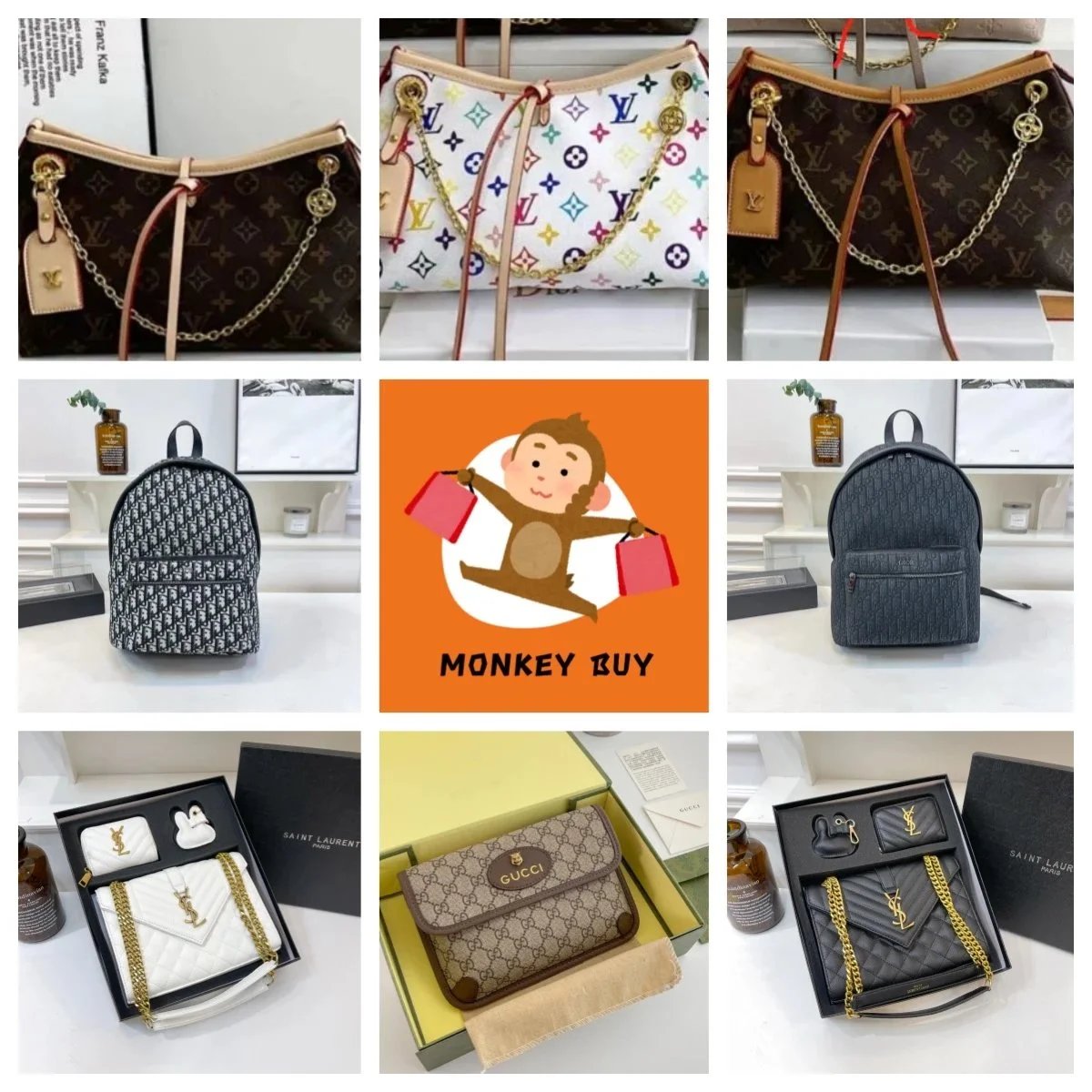 Louis Vuitton Monogram/Speedy, Dior Oblique Backpack, Saint Laurent Niki, Gucci GG Supreme Wallet [2