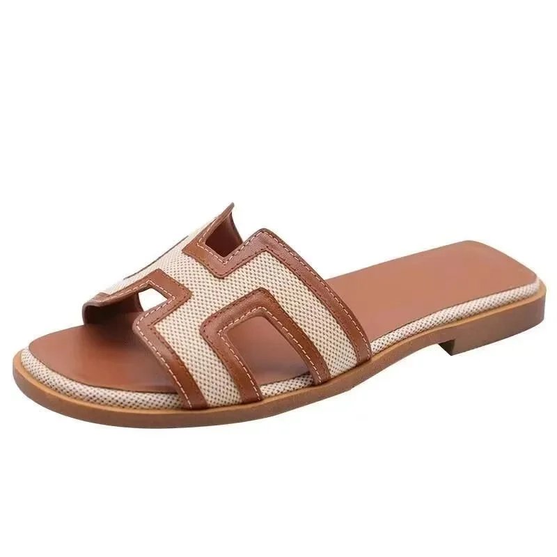 Hermès Oran Sandal Beige and Brown Slippers - 1