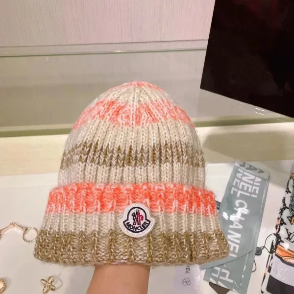 Moncler Beanie Hat in Multicolor Knit with Logo Patch - 1
